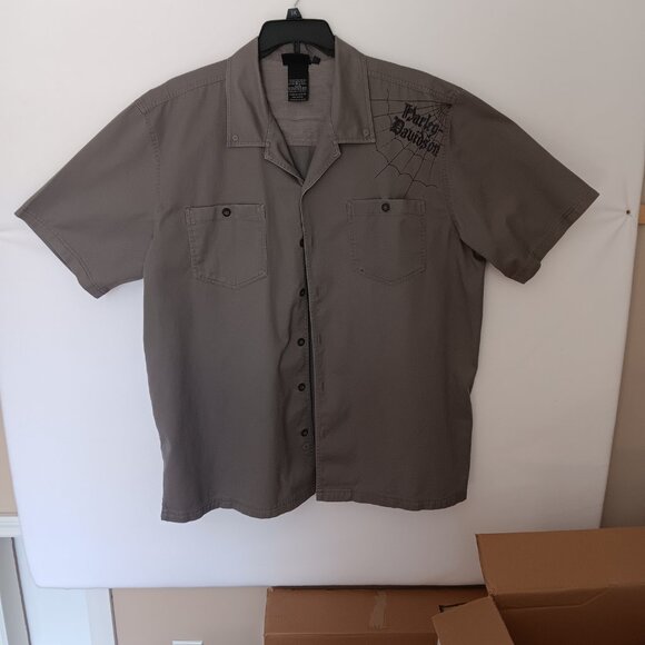 Harley Davidson Skull Graphic Button Up Short Sleeve Shirt Gray Size 2XL - Picture 6 of 12